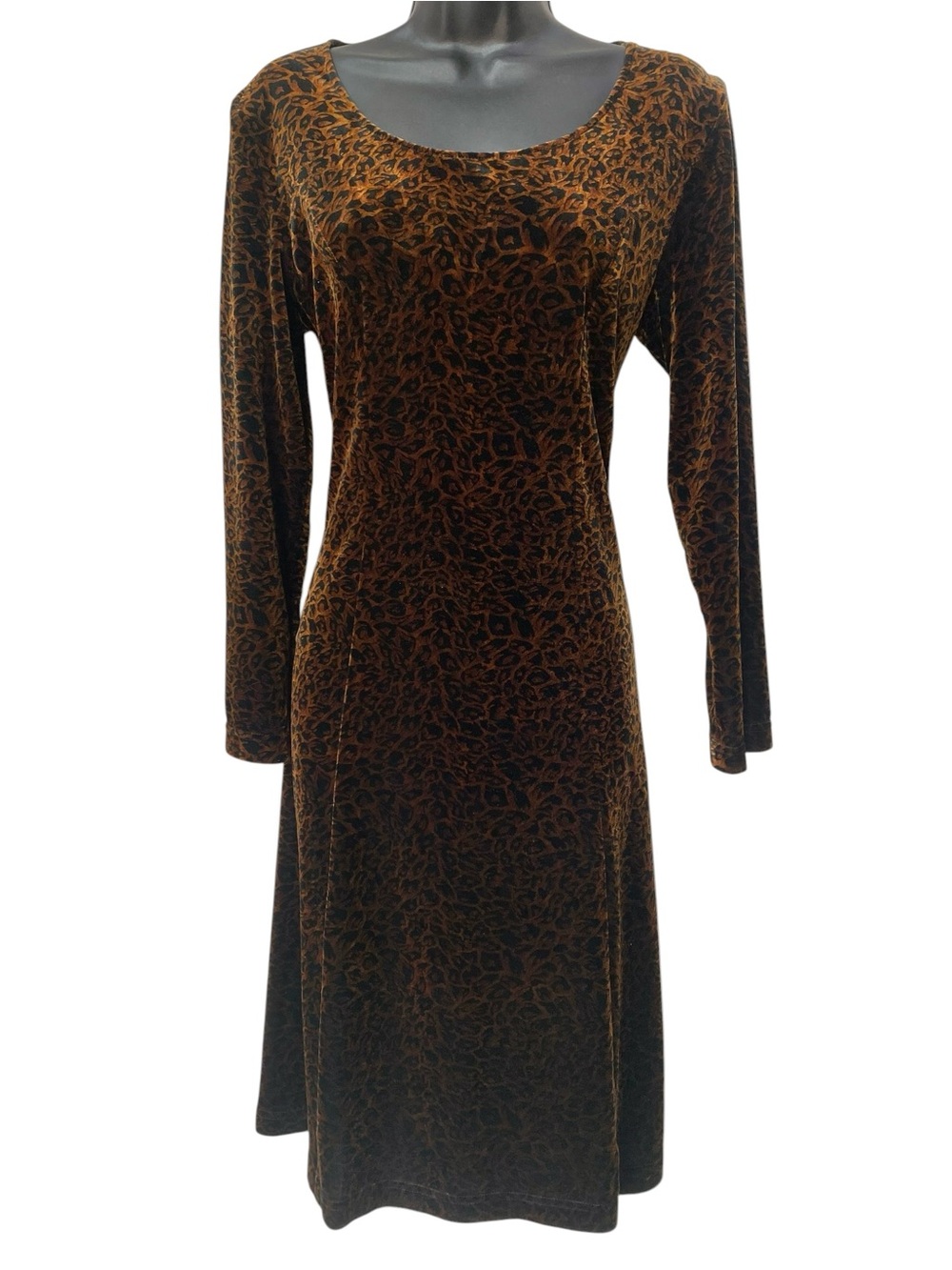 Coldwater Creek Velvet Dress Animal print stretch A-line scoop P8 8P 8 petite